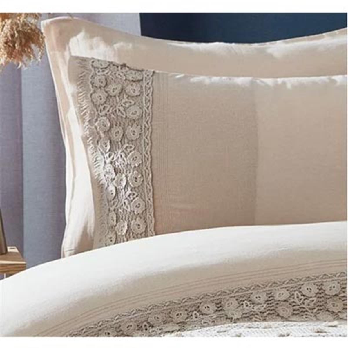 Nazik Home Çift Kişilik Nevresimli Pike Seti Venüs Dantelli Vizon 7 Parça