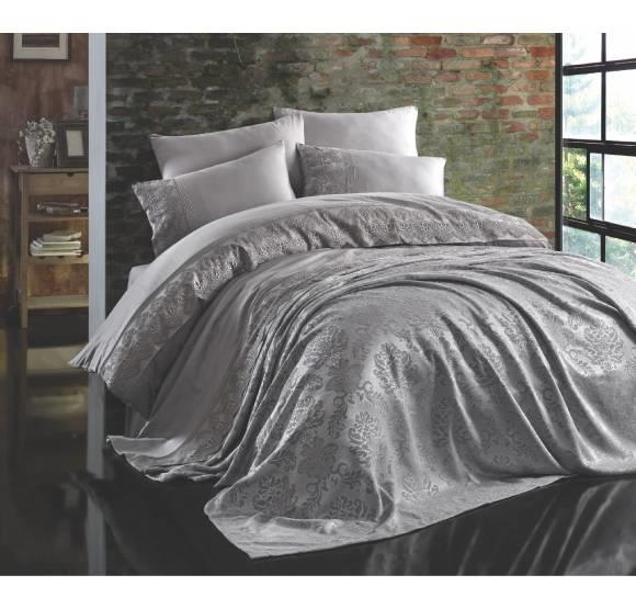 Nazik Home Dantelli Çift Kişilik Nevresimli Pike Takımı Valeria Gri