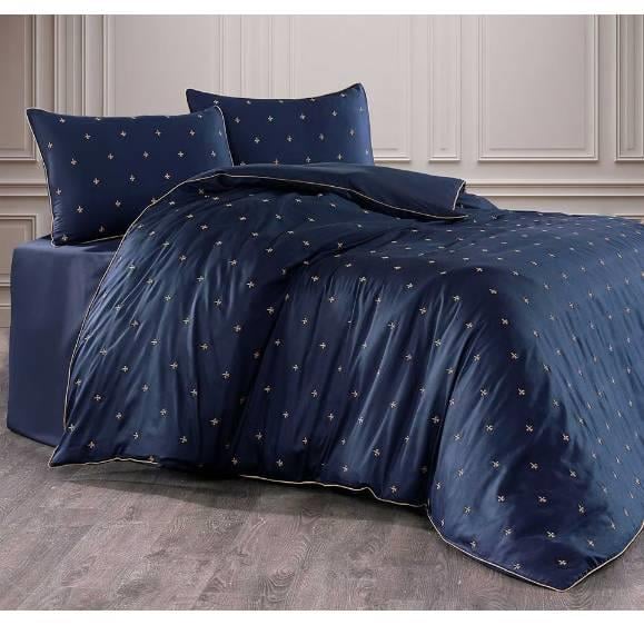 Nazik Home Pamuk Saten Çift Kişilik Nevresim Takımı Hermes Lacivert