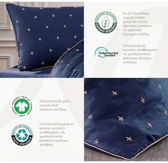 Nazik Home Pamuk Saten Çift Kişilik Nevresim Takımı Hermes Lacivert