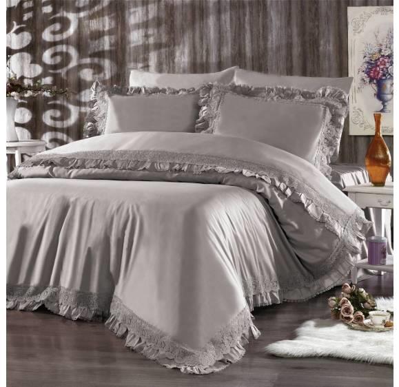 Nazik Home Pamuk Saten Çift Kişilik Nevresim Takımı Helen Gri