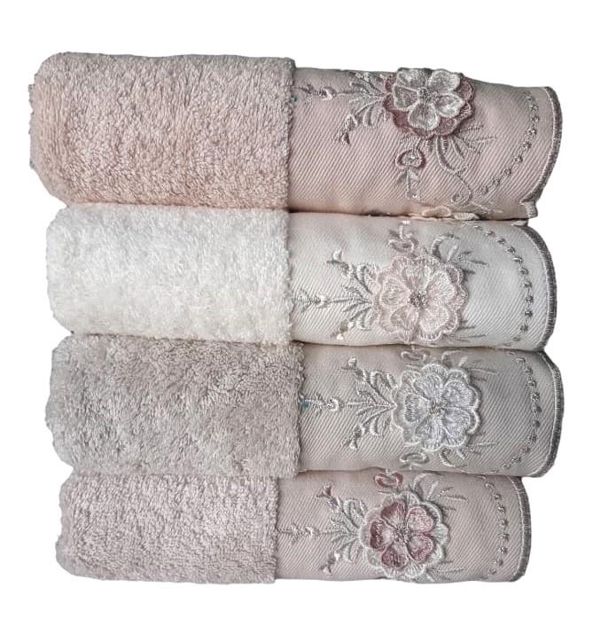 Pupilla 4 Lü Bambu Nakışlı Lena Gül Havlu Takımı 50x90