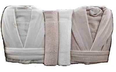 Pupilla 6 Parça Aile Bornoz Seti Bambo Elegant Somon-Ekru