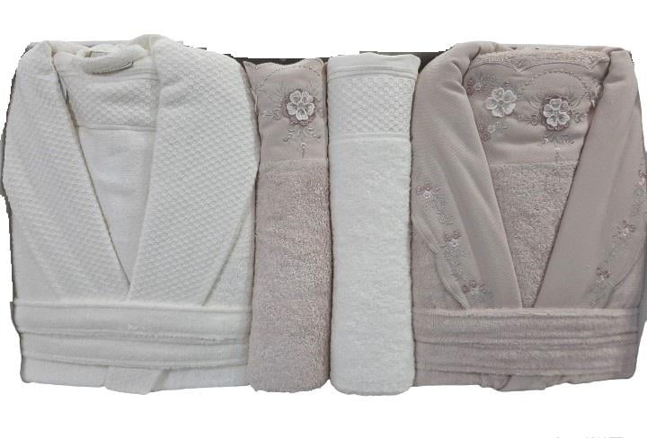 Pupilla 6 Parça Aile Bornoz Seti Bambu Lena Ekru-Pudra