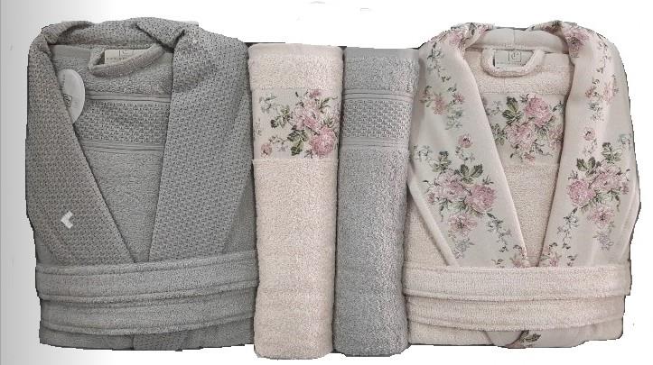 Pupilla 6 Parça Aile Bornoz Seti Bambu Siena Pudra-Gri