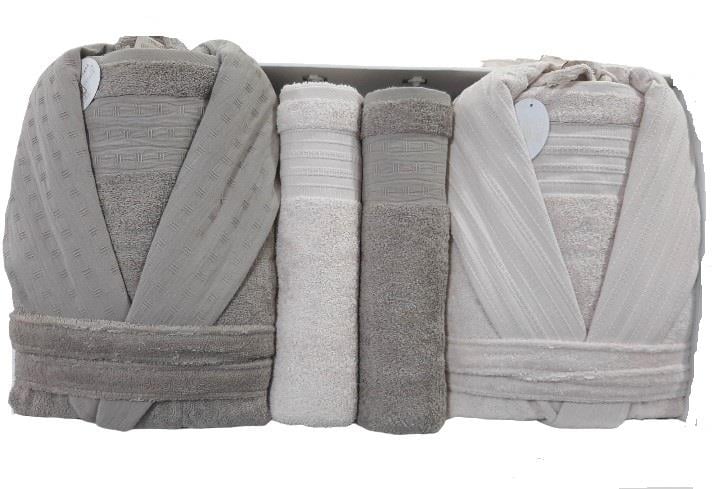 Pupilla 6 Parça Aile Bornoz Seti Cotton Diora Pudra-Kahve