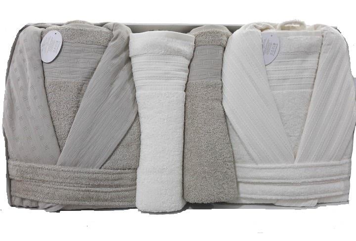 Pupilla 6 Parça Aile Bornoz Seti Cotton Diora Ekru-Bej