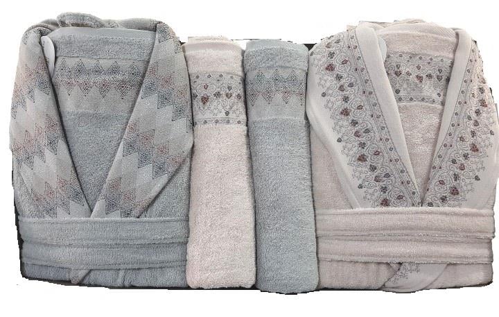 Pupilla 6 Parça Aile Bornoz Seti Penye Elfin Pudra-Gri