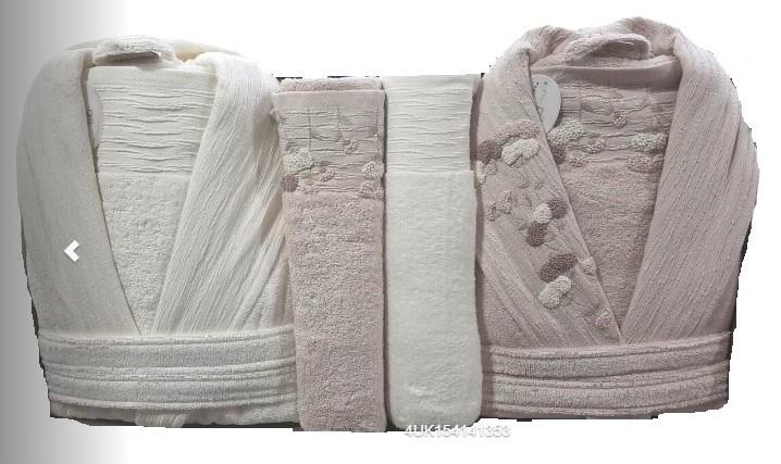 Pupilla 6 Parça Aile Bornoz Seti Penye Talia Ekru-Pudra