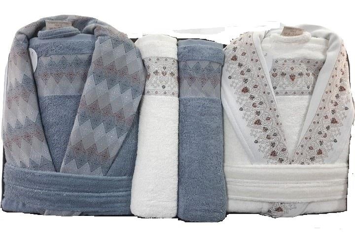 Pupilla 6 Parça Aile Bornoz Seti Penye Elfin Ekru-Mavi