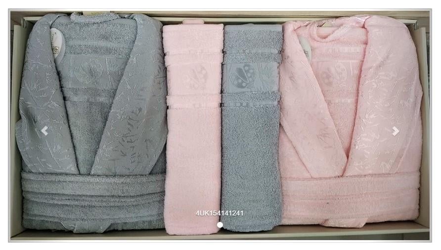 Pupilla Aile Bornoz Seti Bambu Silver Pembe - Gri