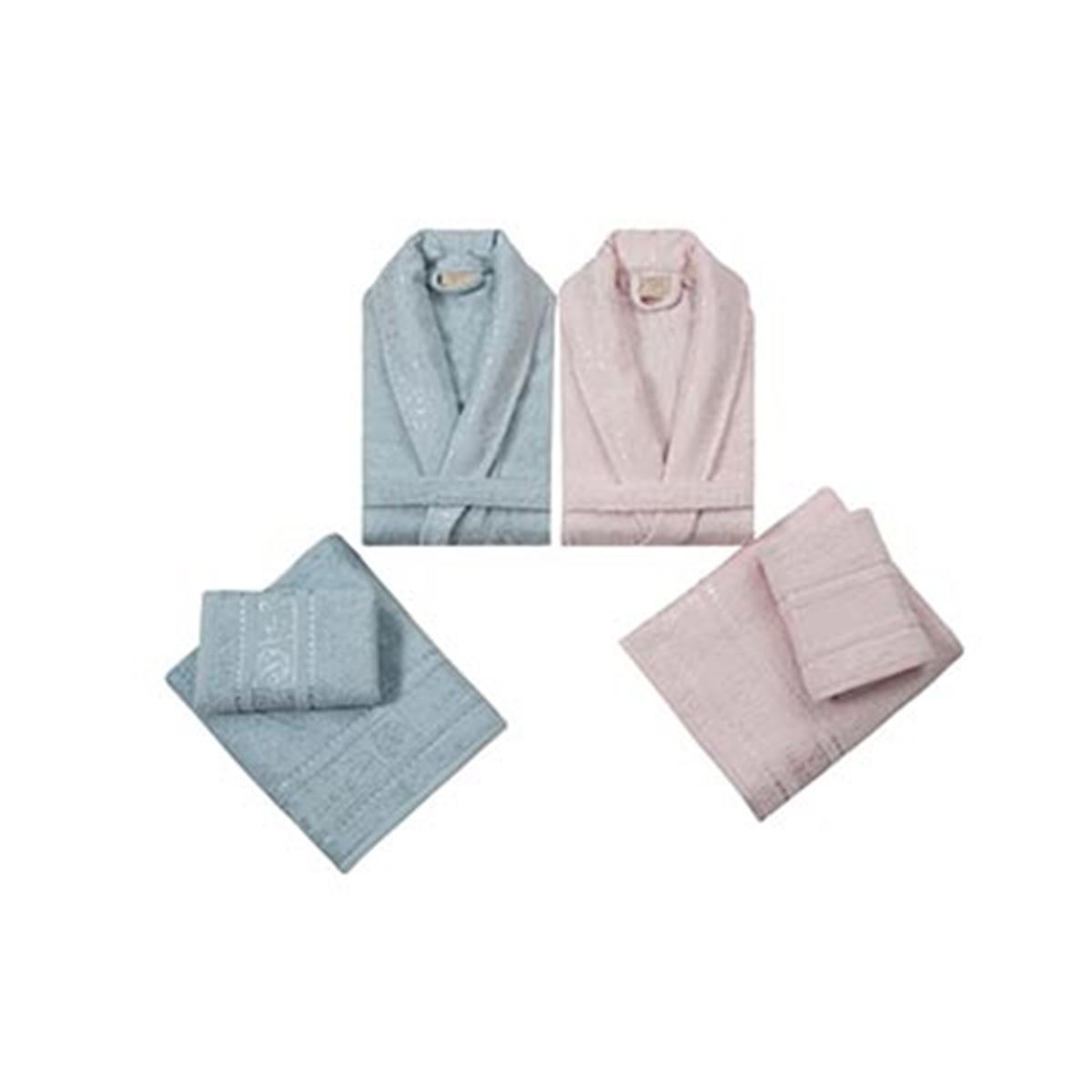 PUPİLLA AİLE BORNOZ SETİ BAMBU SİLVER PEMBE - MAVİ
