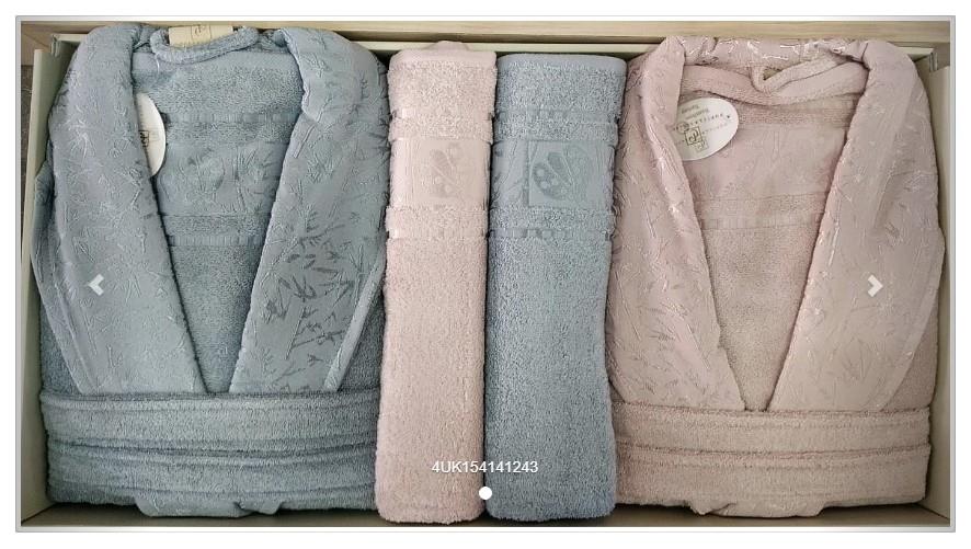 Pupilla Aile Bornoz Seti Bambu Silver Pembe - Mavi