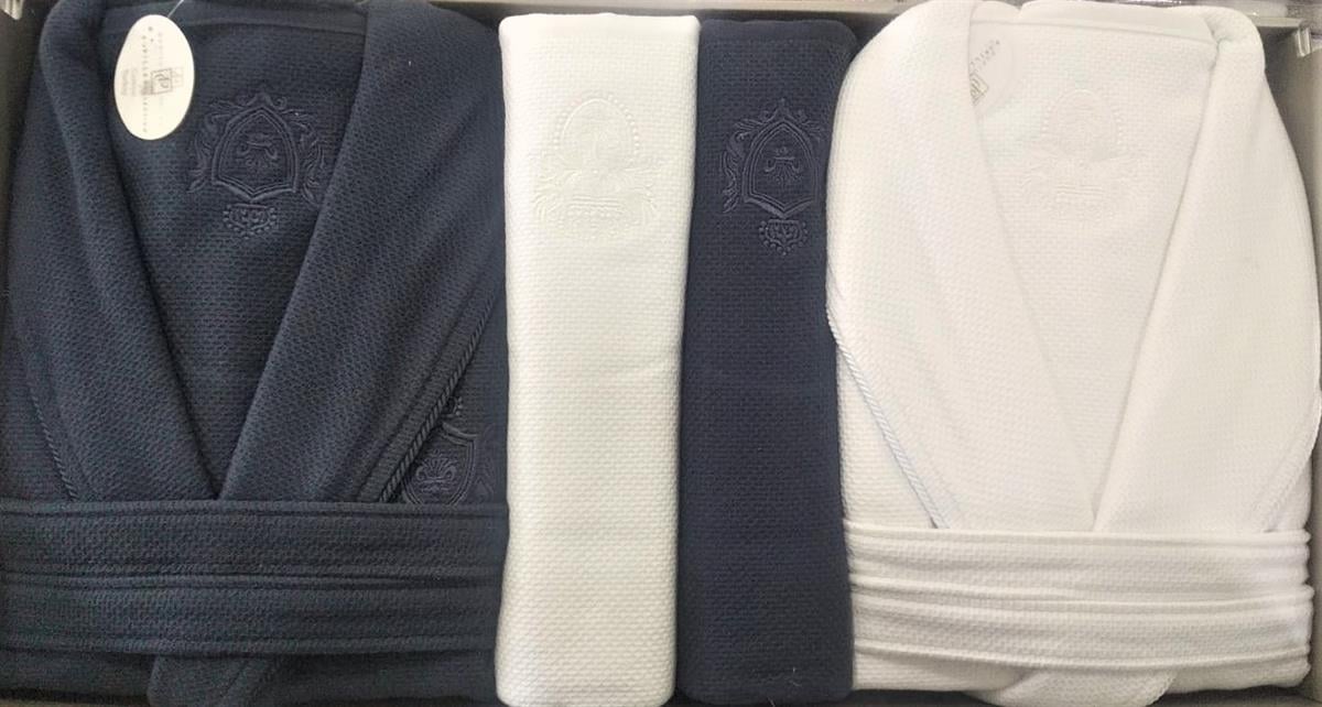 Pupilla Aile Bornoz Seti Cotton Bernini Beyaz-Lacivert