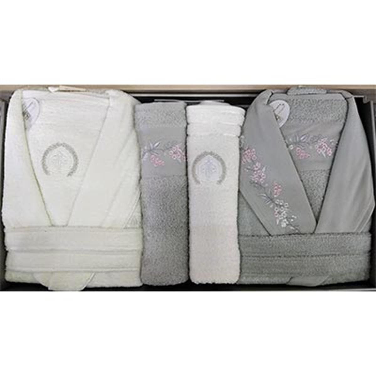 PUPİLLA AİLE BORNOZ SETİ COTTON CLARİS V1 YEŞİL - EKRU