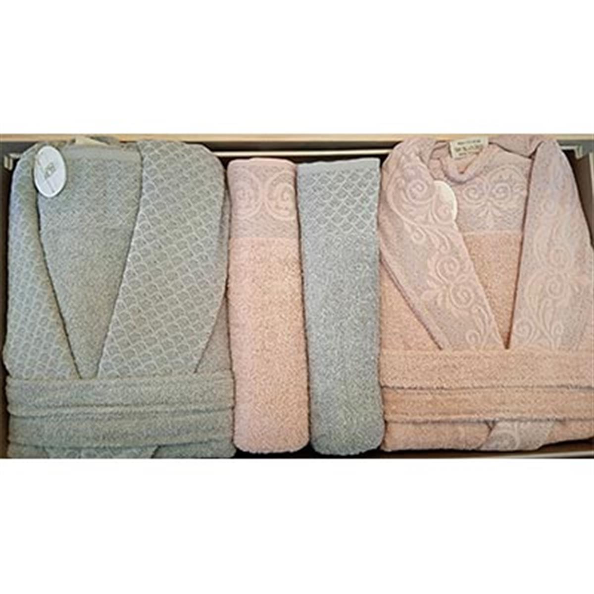 PUPİLLA AİLE BORNOZ SETİ COTTON MİLA GÜLKURUSU-GRİ