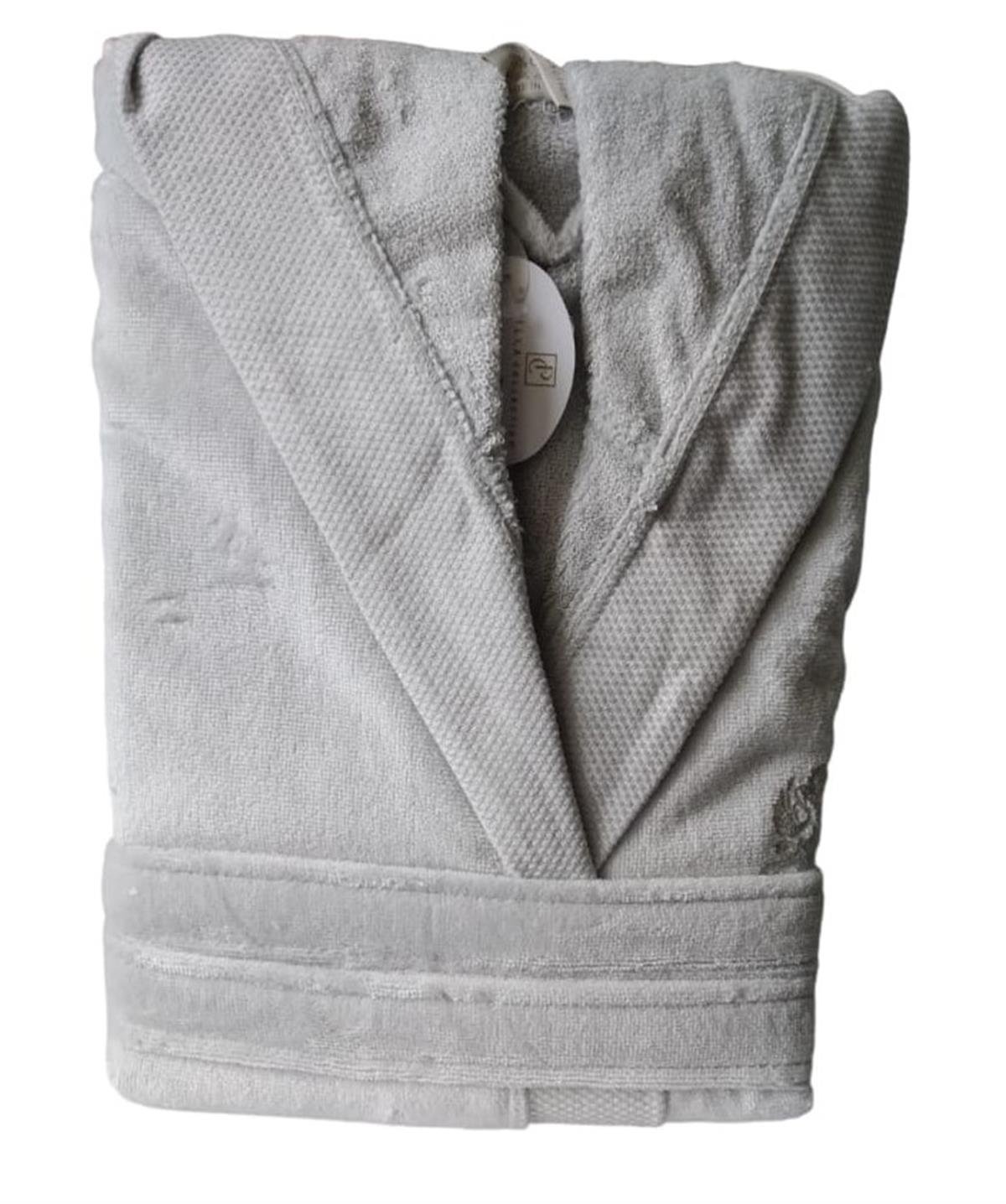 Pupilla Kadife Kapşonlu Bornoz Monaco Açık Gri Large
