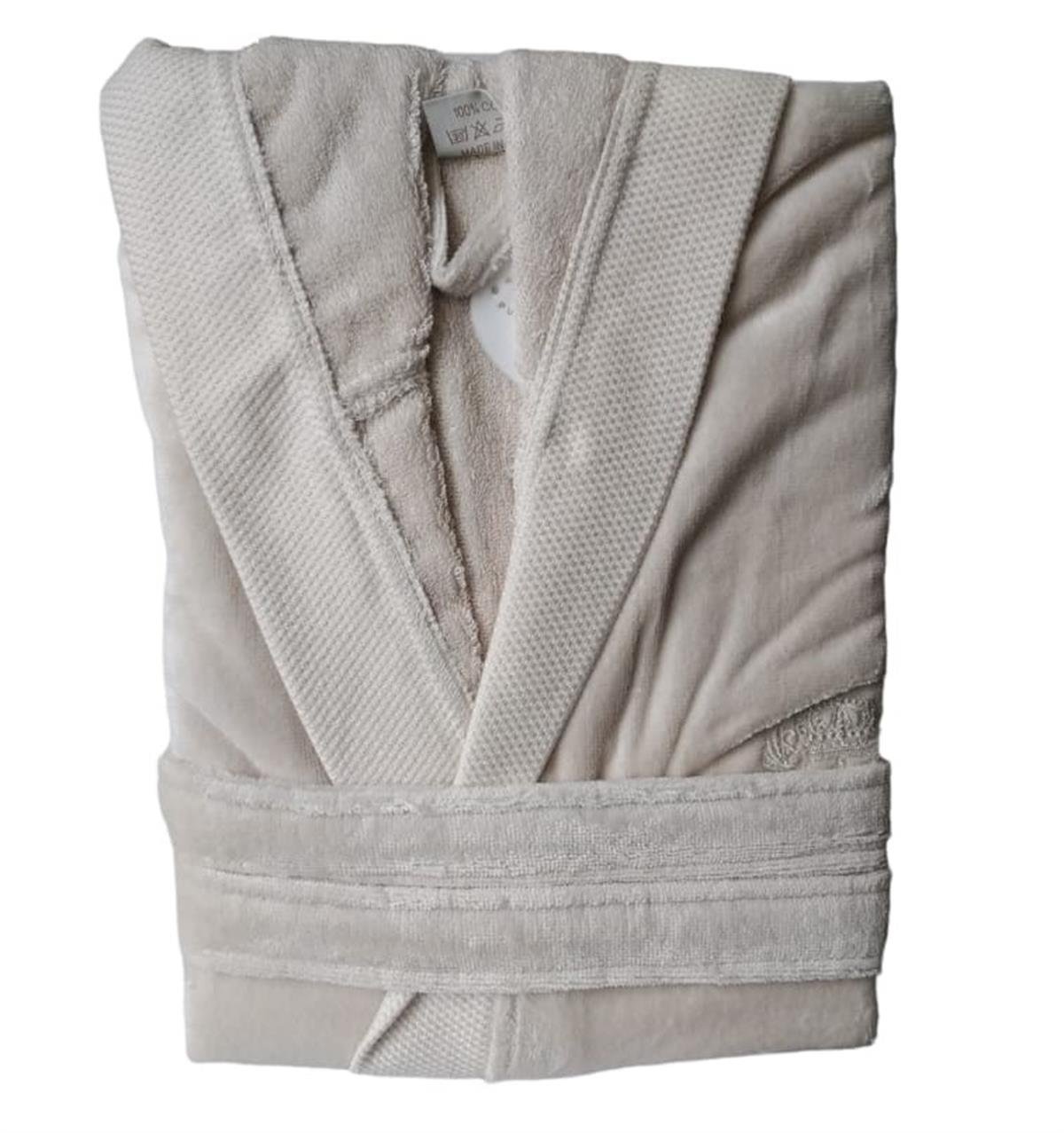 Pupilla Kadife Kapşonlu Bornoz Monaco Bej Large