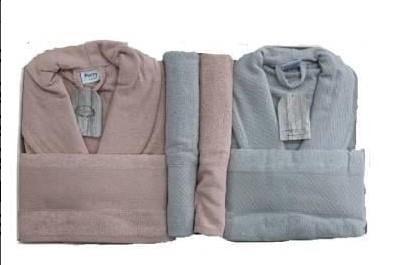 Şıkel Aile Bornoz Seti Jakarlı Cotton Purry Gri-Pudra