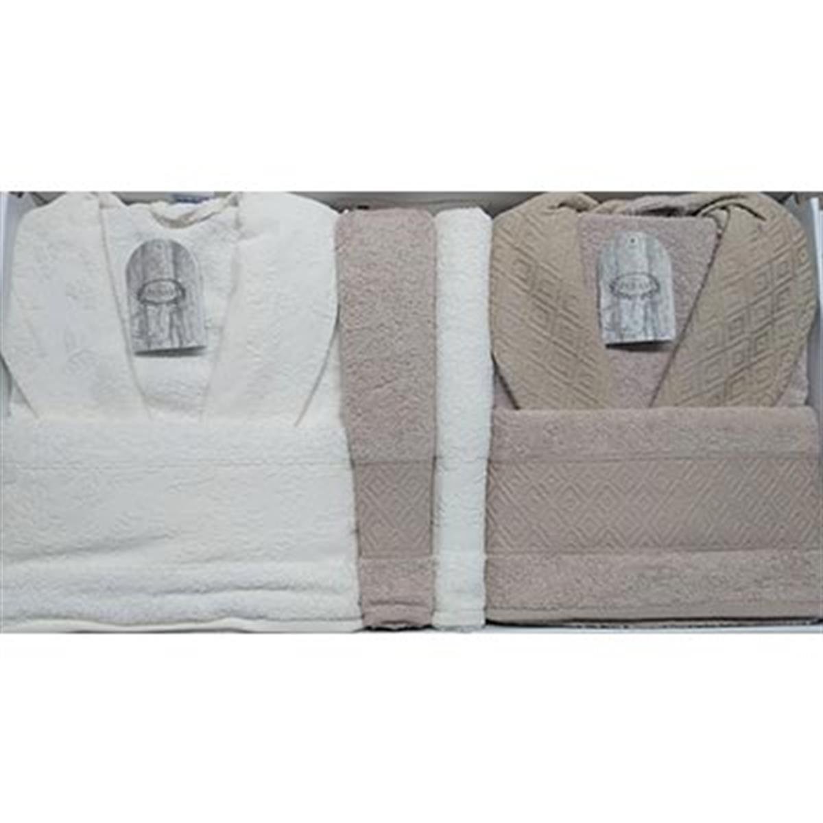 ŞIKEL AİLE BORNOZ SETİ JAKARLI COTTON PURRY S.KAHVE-KREM