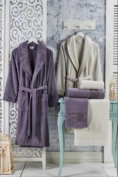 Şıkel Aile Bornoz Seti Jakarlı Cotton Purry Bej Mor