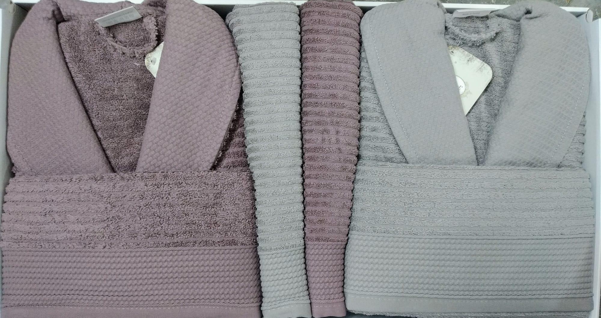 Şıkel Aile Bornoz Seti Penye Haroşa Koyu Gri-Mürdüm