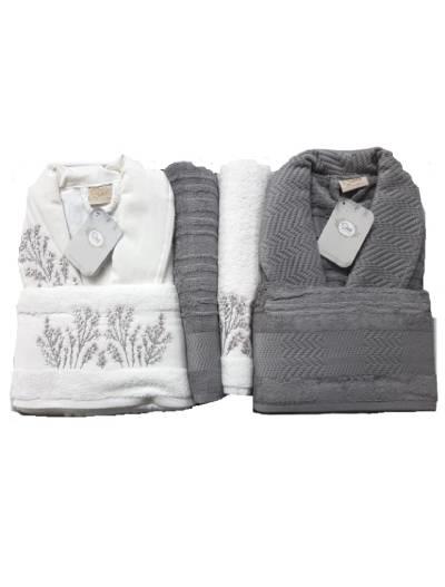 Şıkel Aile Bornoz Seti Penye Miranda Ekru-Antrasit