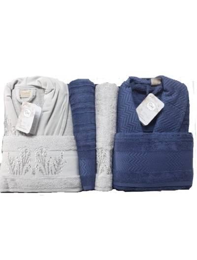 Şıkel Aile Bornoz Seti Penye Miranda Gri-Lacivert