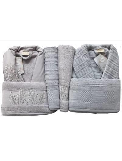 Şıkel Aile Bornoz Seti Penye Miranda Lila-Koyu Gri