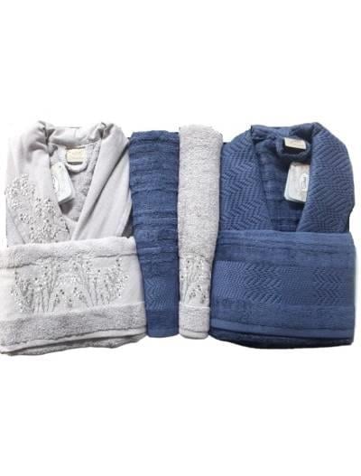 Şıkel Aile Bornoz Seti Penye Miranda Lila-Lacivert