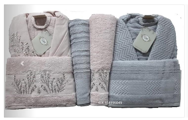 Şıkel Aile Bornoz Seti Penye Miranda Pudra-Koyu Gri