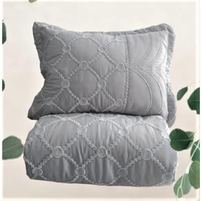 Star Bohem Nakışlı Çift Kişilik Yatak Örtüsü Gri