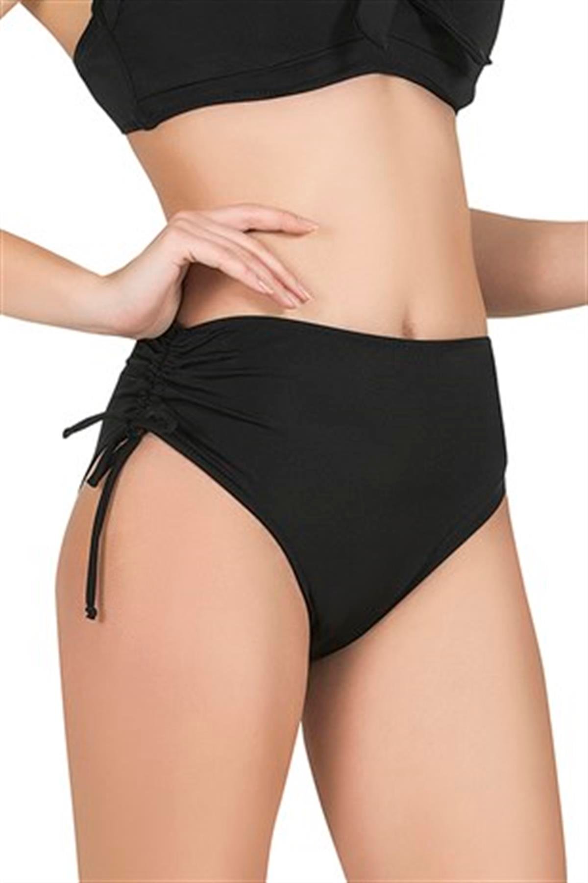 Endeep Kadın Yüksek Bel Yan Büzgülü İpli Mor Bikini Altı