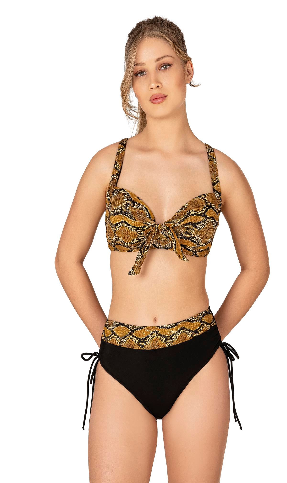 Endeep Kadın Büyük Beden Balenli Destekli Yılan Desenli Bikini Takımı