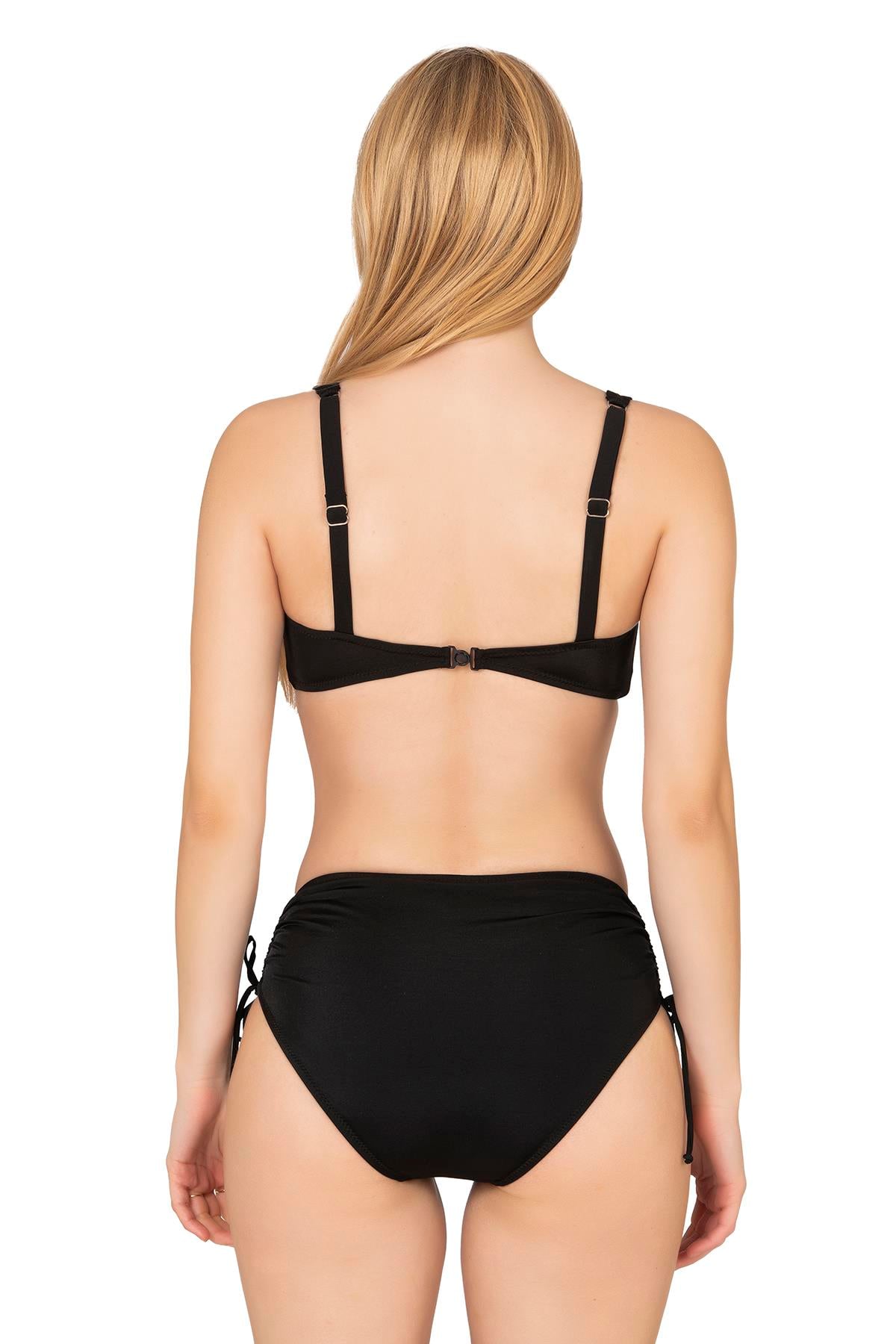 Endeep Kadın Fiyonk Detaylı Siyah Büyük Beden Bikini Takımı