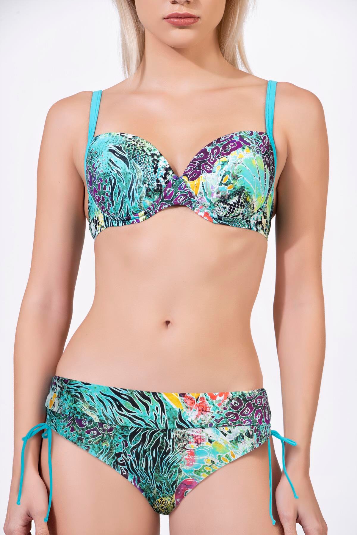 Endeep Kadın Balenli Destekli Desenli Mavi Bikini Takımı