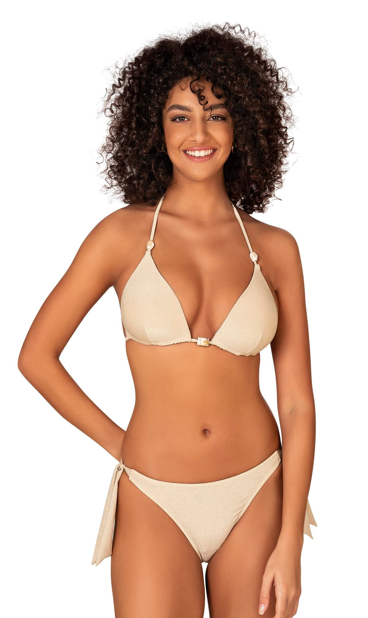 Endeep Kadın Yarım Dolgulu Aksesuarlı Simli Bej Bikini Takımı