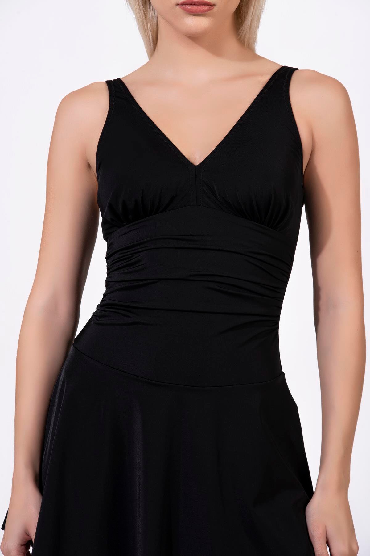 Endeep Kadın Toparlayıcı Ayarlanabilir Askılı Siyah Etekli Elbise Mayo