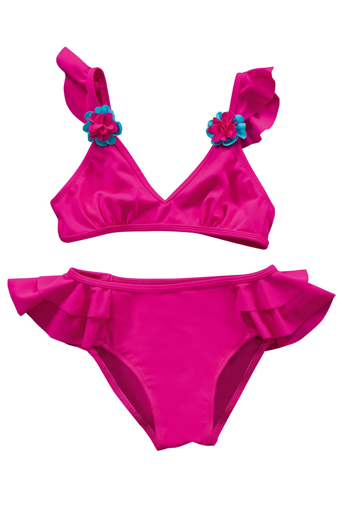 Fuşya Aksesuar Detaylı Volanlı Bikini Takımı