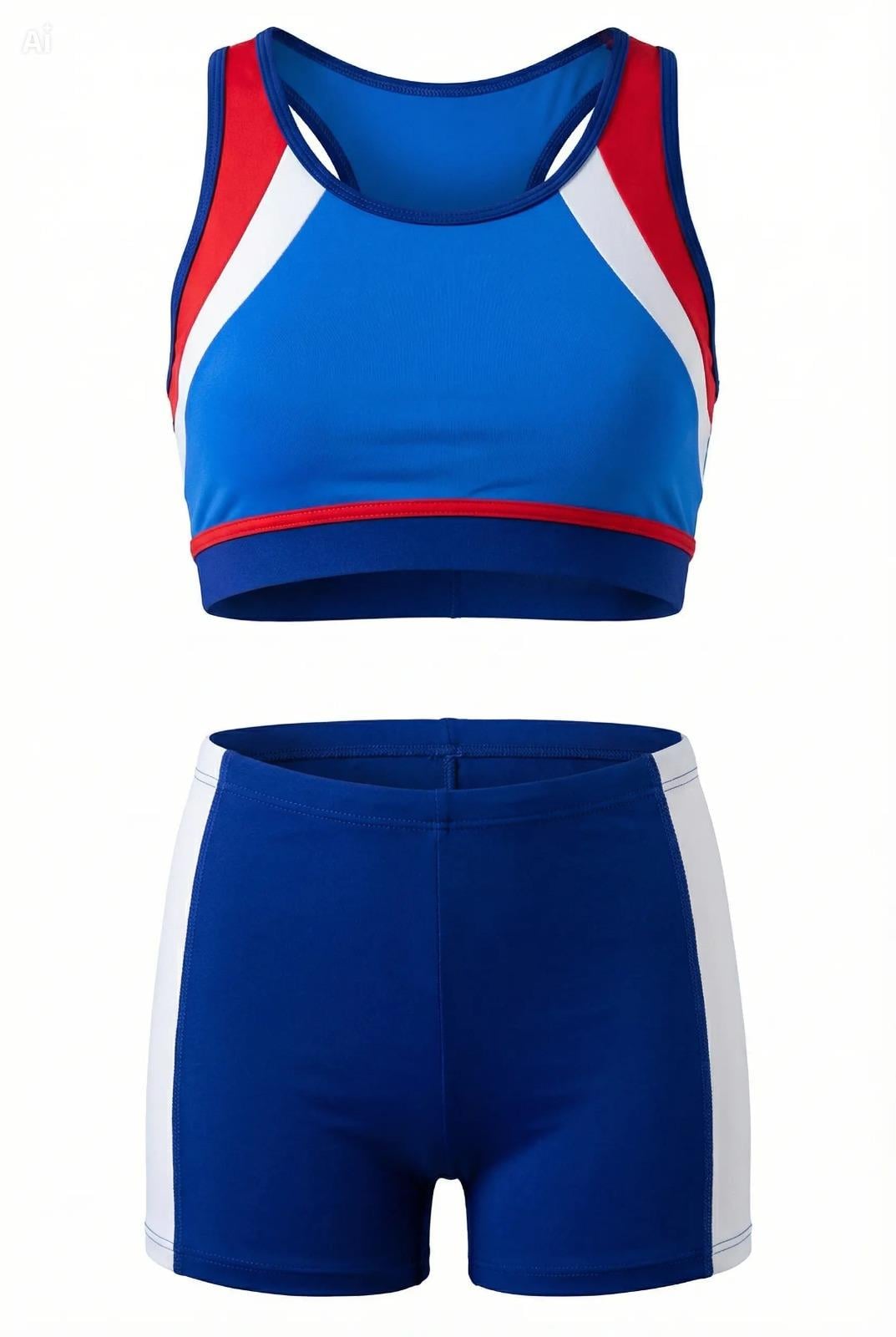 Endeep Kız Çocuk Mavi-Beyaz Bustiyer Taytlı İki Parça Yüzücü Mayo Bikini Takımı