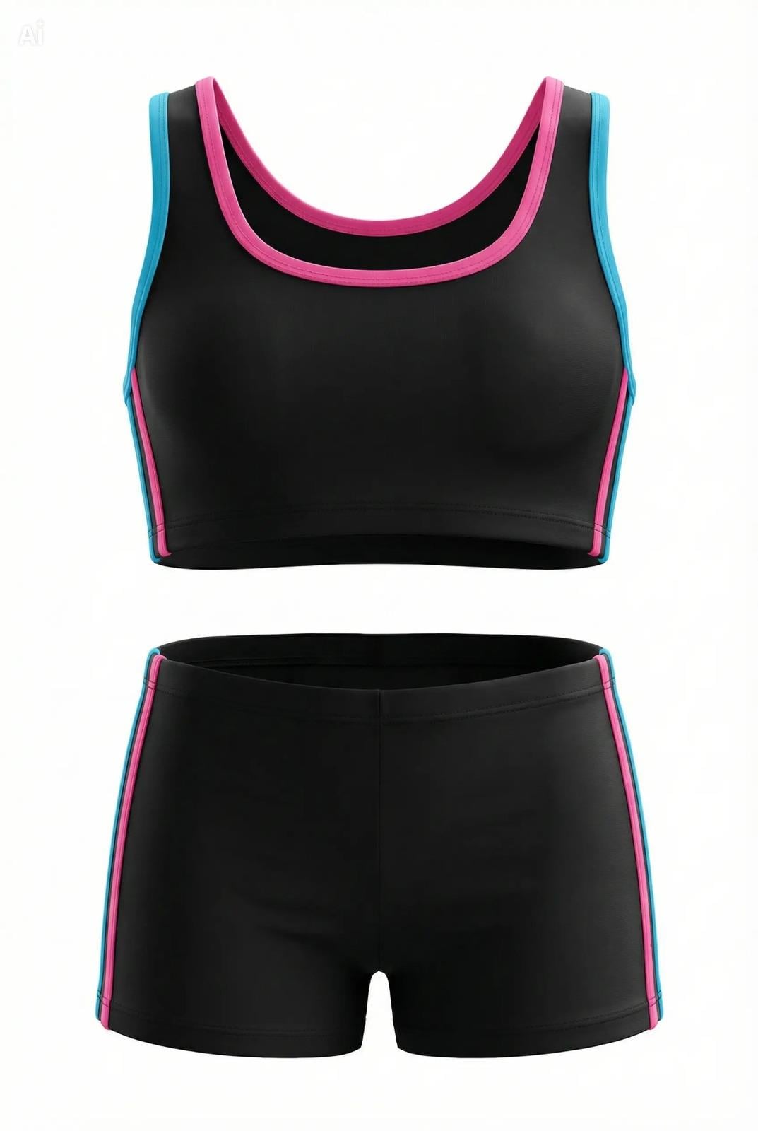 Endeep Kız Çocuk Siyah-Pembe Bustiyer Şortlu Yüzücü Mayo Bikini Takımı