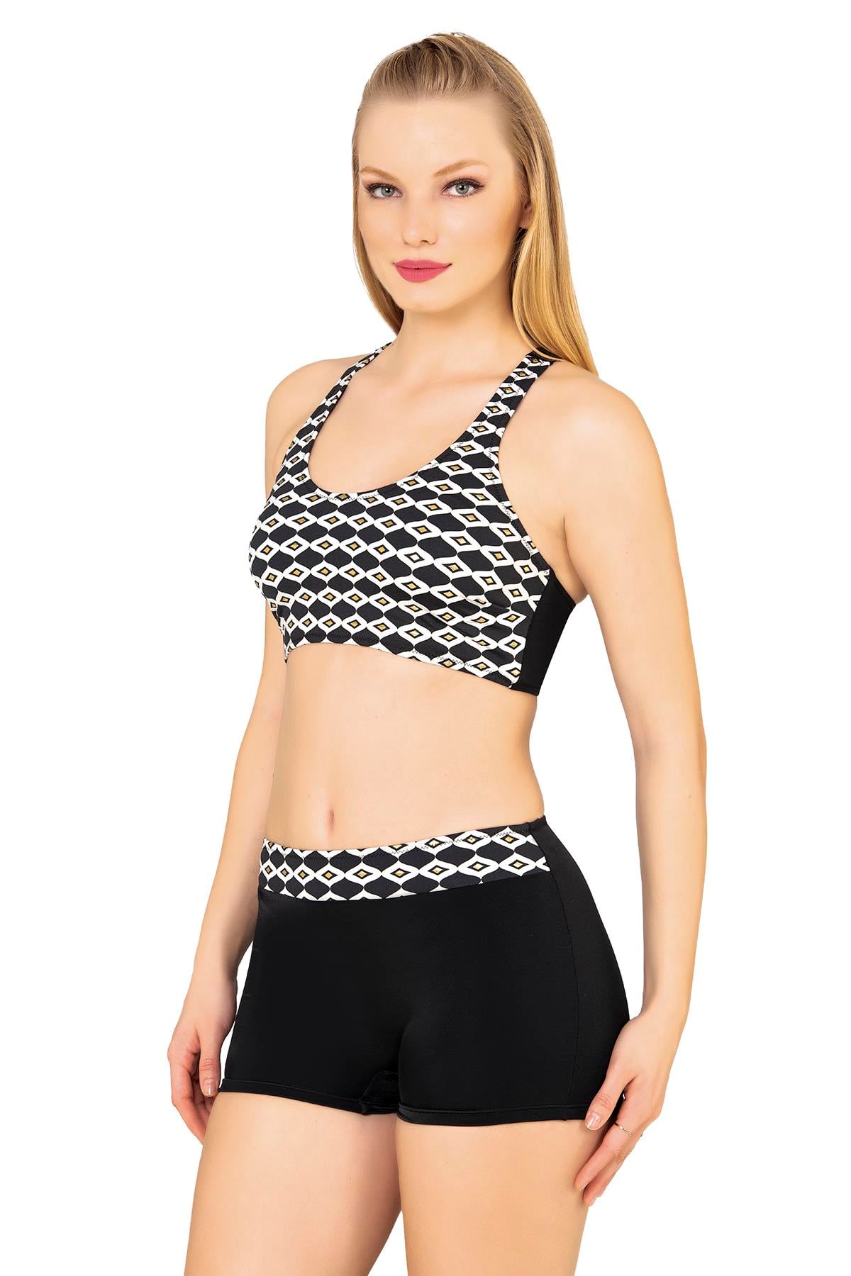 Endeep Kadın Geometrik Desenli Toparlayıcı Şortlu Bikini Takımı