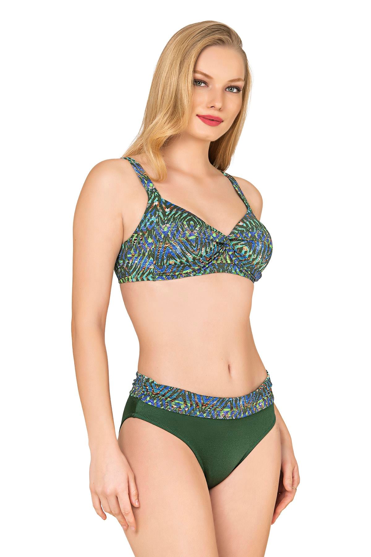 Endeep Kadın Yüksek Bel Toparlayıcı Yeşil Parıltılı Bikini Takımı