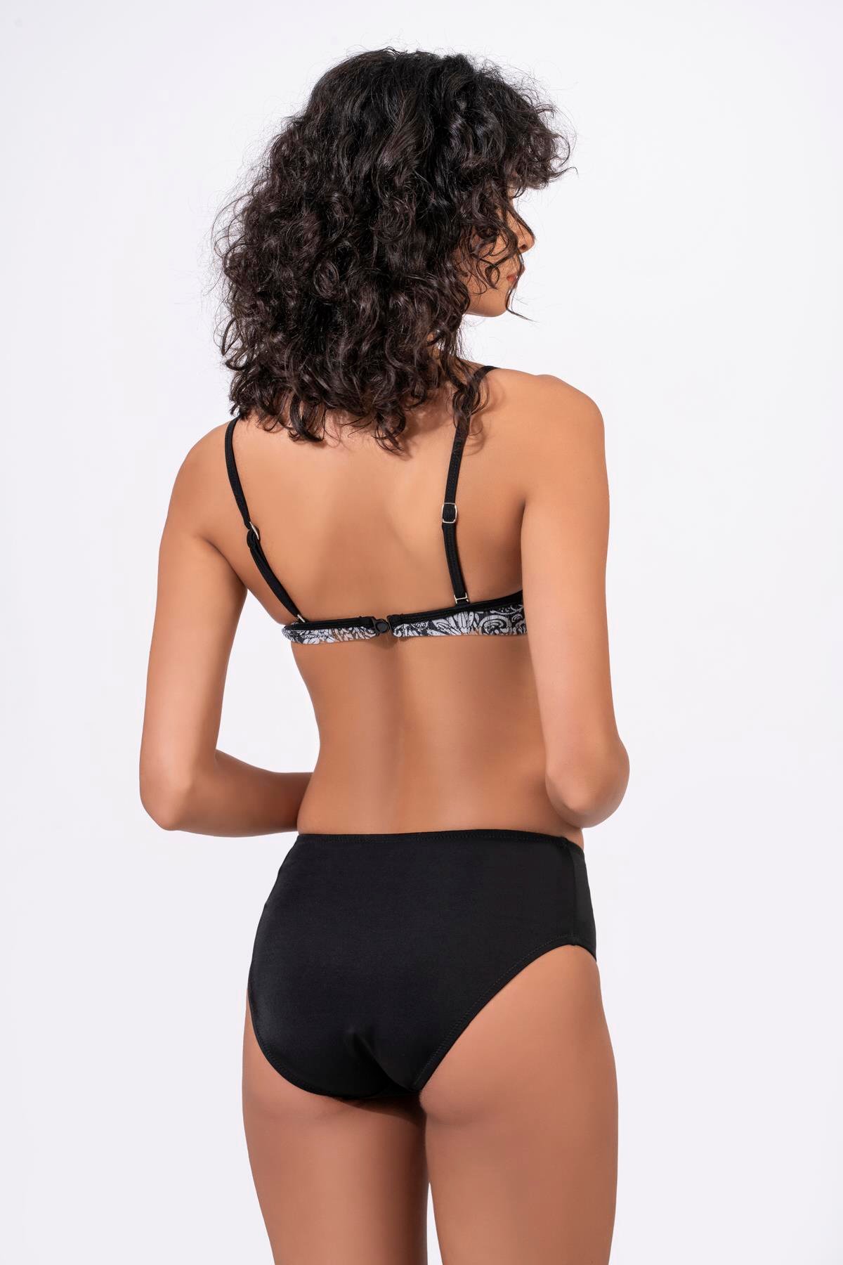 Endeep Kadın Balenli Destekli Bağcık Detaylı Yüksek Bel Bikini Takımı