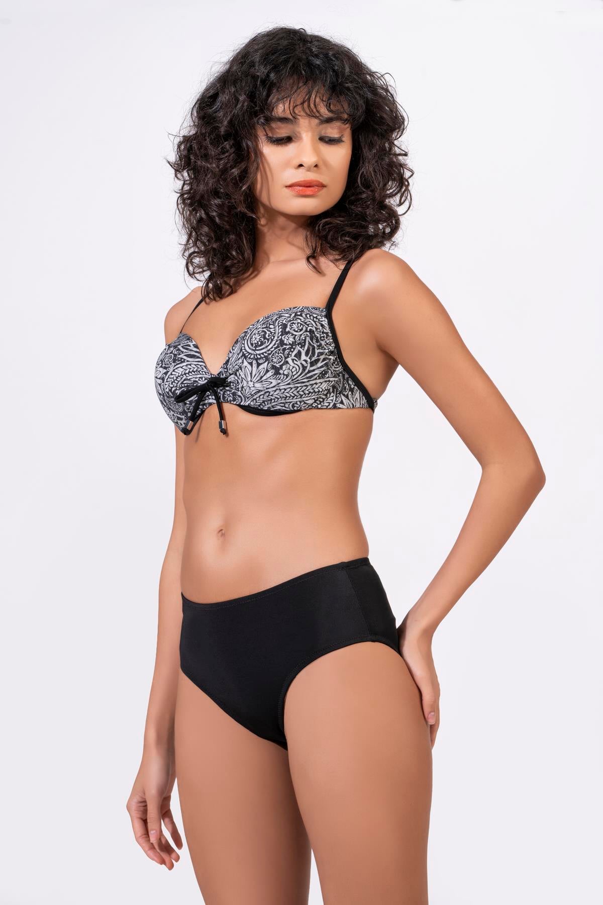 Endeep Kadın Balenli Destekli Bağcık Detaylı Yüksek Bel Bikini Takımı