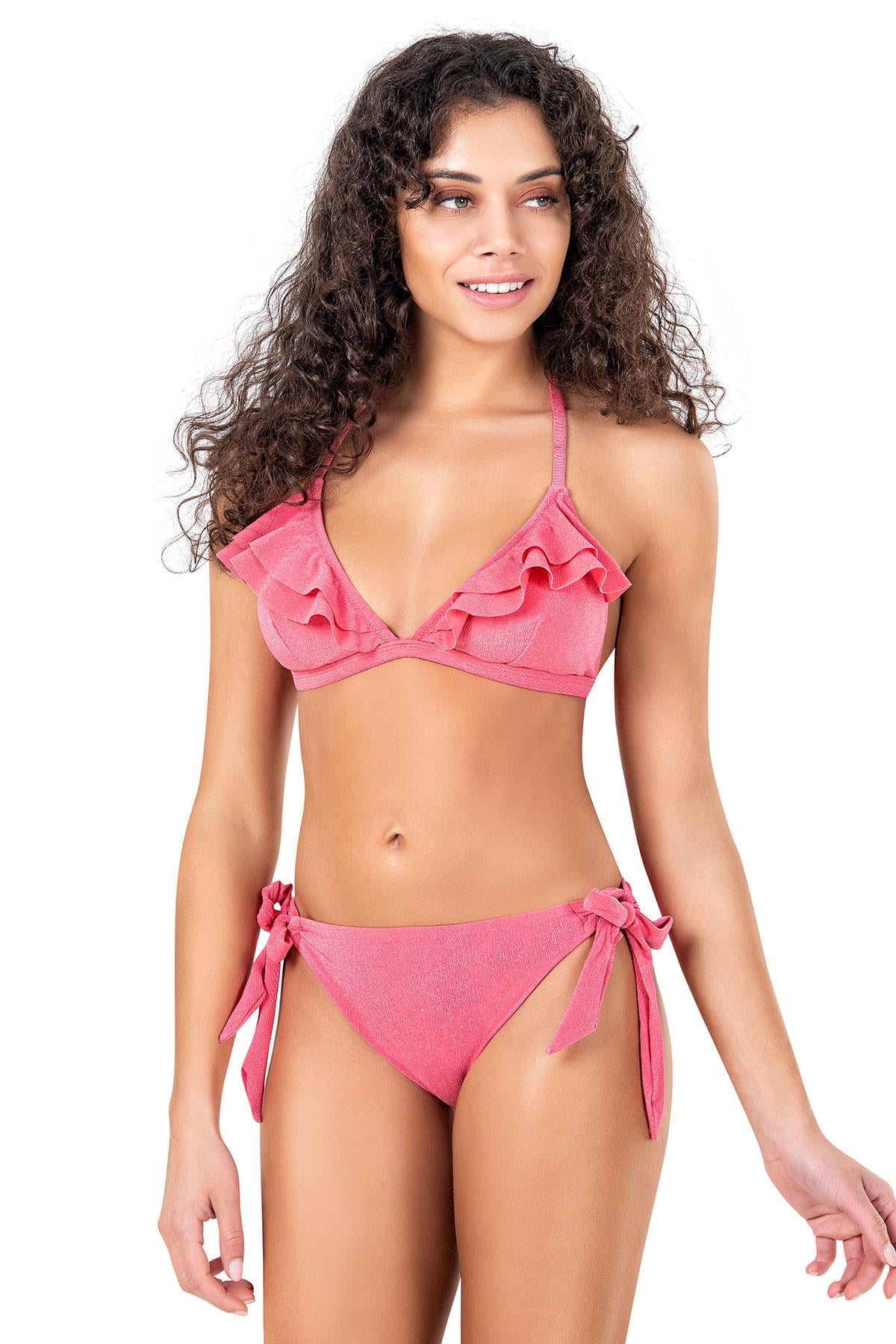 Endeep Kadın Fırfırlı Pembe Bikini Takımı