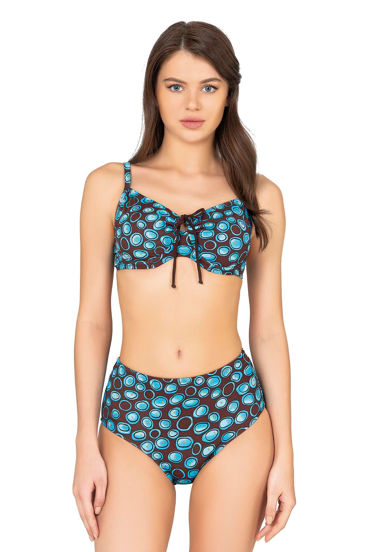 Endeep Kadın Destekli Balenli Yüksek Bel Mavi Bikini Takımı