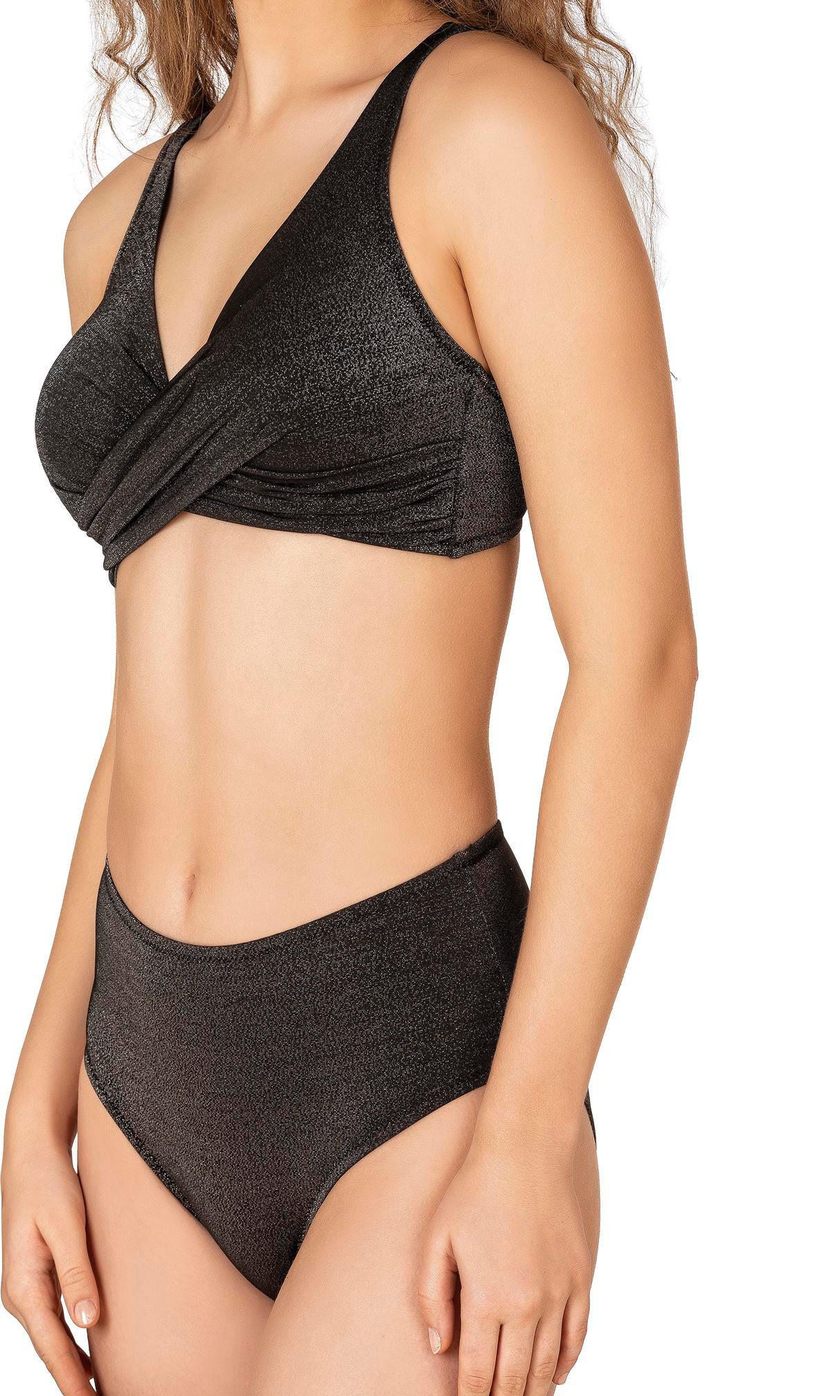 Endeep Kadın Siyah Simli Toparlayıcı Yüksek Bel Bikini Takımı