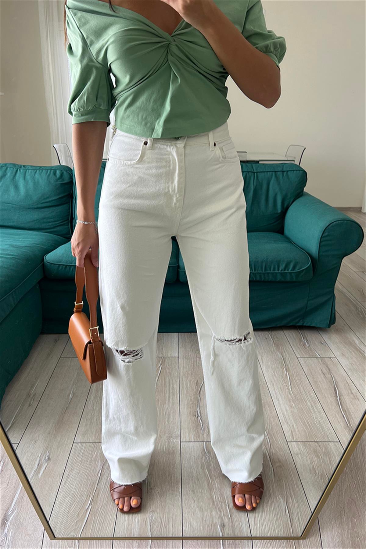 BEYAZ YIRTIK FIT JEAN