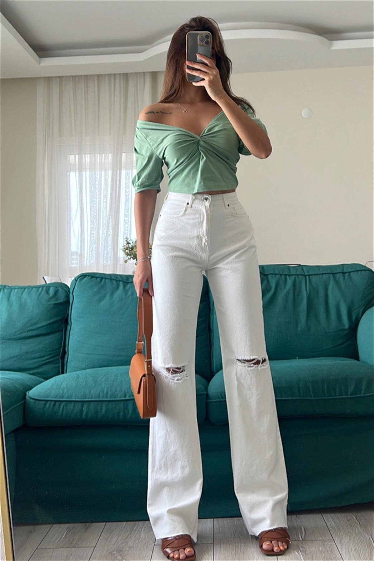 BEYAZ YIRTIK FIT JEAN